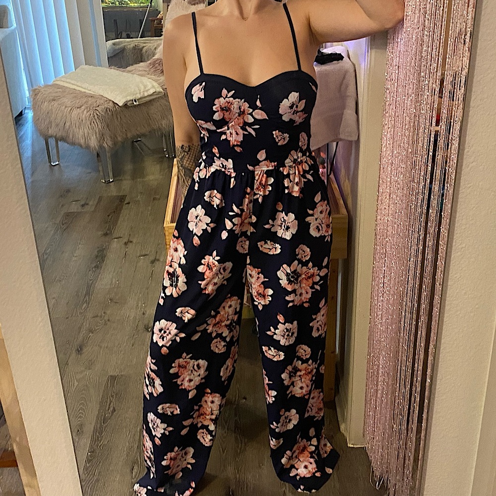 floral navy & pink jumpsuit